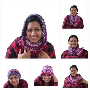 8-way Crochet Scarf Chuncky Cupcakes Blackberry Sorbet Color Winter handmade